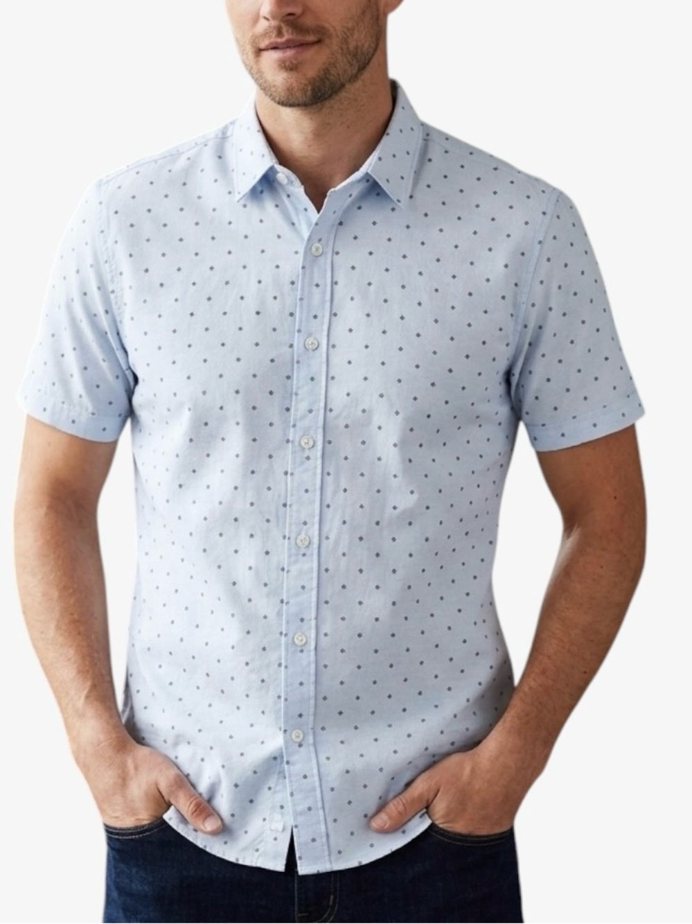 Airthreads A Dapper Life Short Sleeve Button Down Shirt In Geo Pattern Men’s M